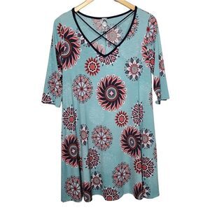 Honeyme Floral Blue and Pink Dress